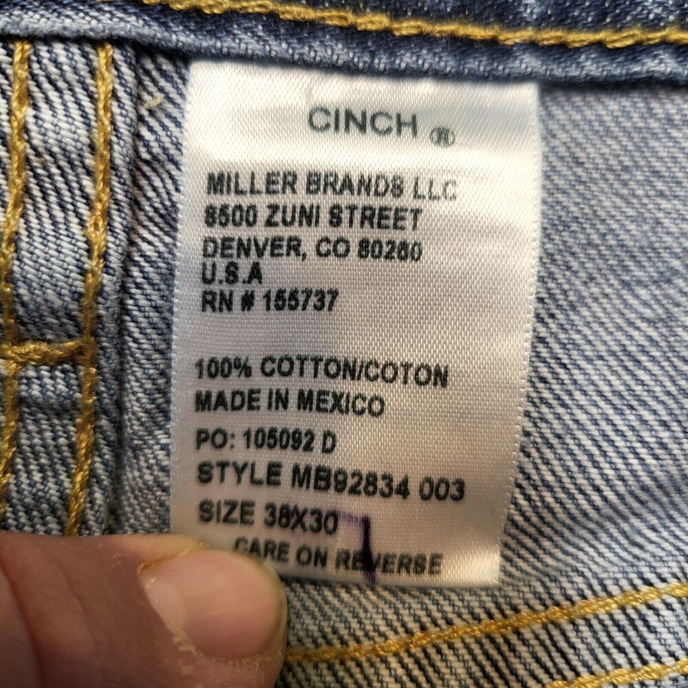 Cinch Jeans Mens 38x27 Blue Denim Relaxed Fit Straight Leg Distressed Denim - Picture 4 of 11